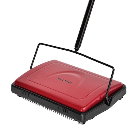 Alpine Industries Cordless Manual Triple Brush Floor and Carpet 11 in. Sweeper in Red ALP469-RED-NEW-MK